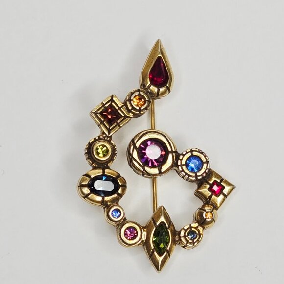 Patricia Locke Vintage Multi-Color Swarovski Crystal Gold Tone Pin Brooch Signed - Picture 2 of 6